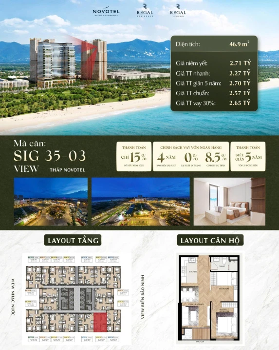 405 triệu sở hữu ngay căn hộ mặt biển 1N + 46.9m2 tại Regal Residence Đồng Hới, pháp lý lâu dài - Ảnh 1