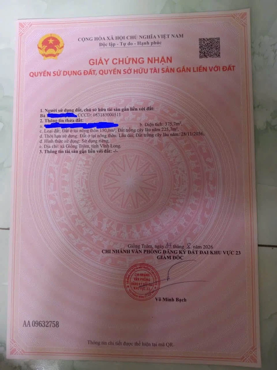 Bán đất 375,7m2 tặng nhà có gác tại xã Giồng Trôm, giá 549 triệu - Ảnh thu nhỏ 3