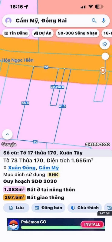Bán đất 1700m² có 100m thổ cư, mặt tiền 30m, Cẩm Mỹ