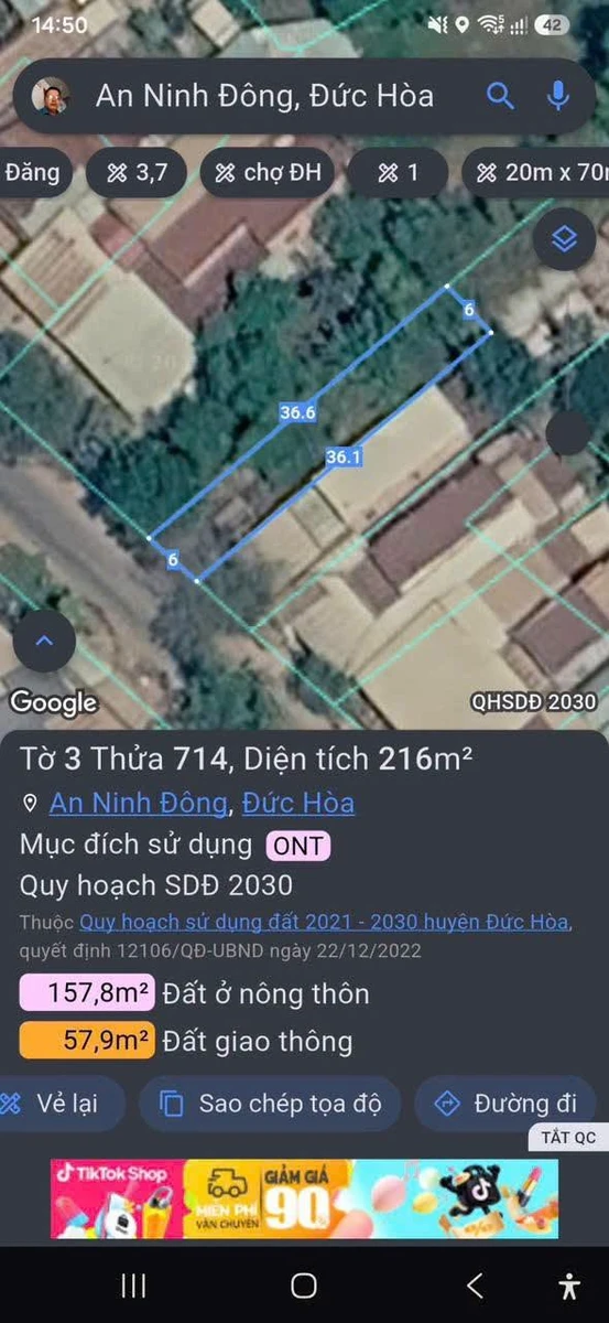 Bán lô đất 216m² mặt tiền Tây Ninh 2,45 tỷ - Ảnh thu nhỏ 2