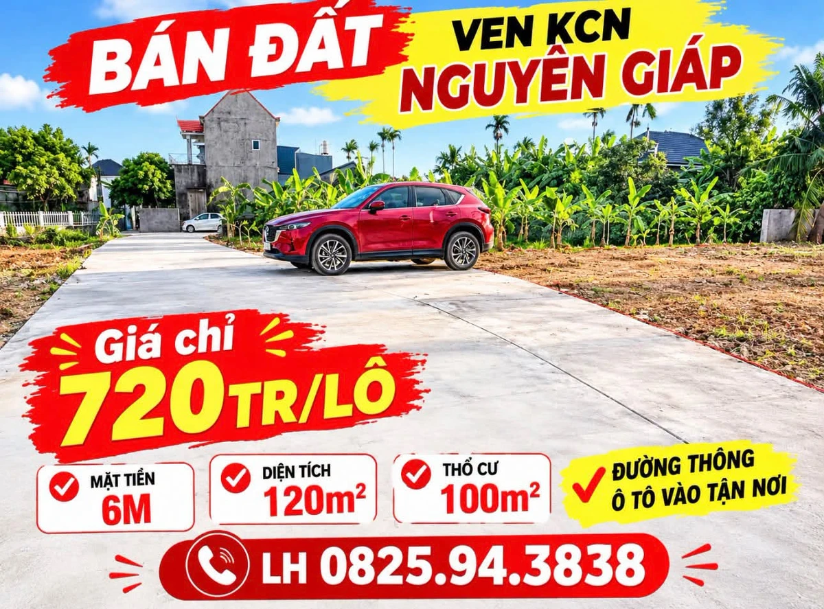 Bán đất 120m² ven KCN Nguyên Giáp, giá 720 triệu - Ảnh 1