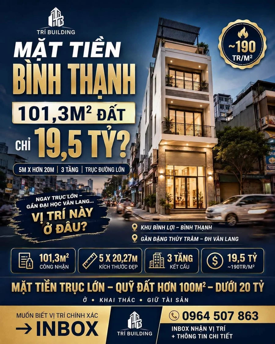 Bán nhà mặt tiền 101m² 3 tầng gần ĐH Văn Lang, Bình Thạnh, giá 19,5 tỷ - Ảnh 1