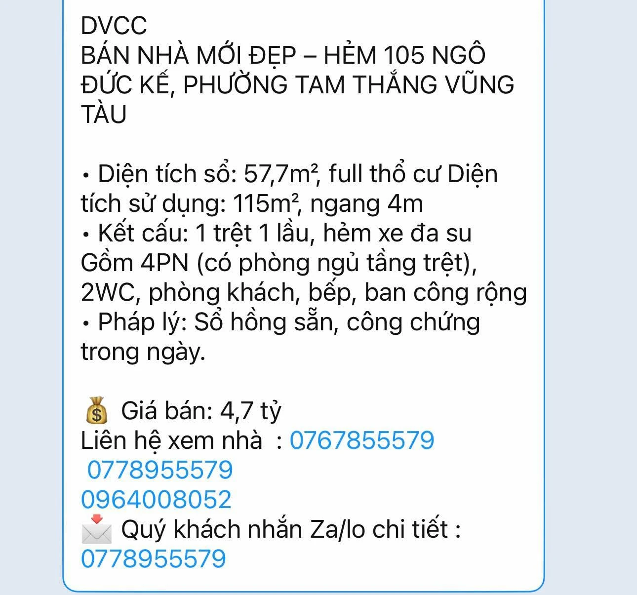 Bán nhà mới 4PN, 57,7m² Vũng Tàu, giá 4,7 tỷ - Ảnh 1