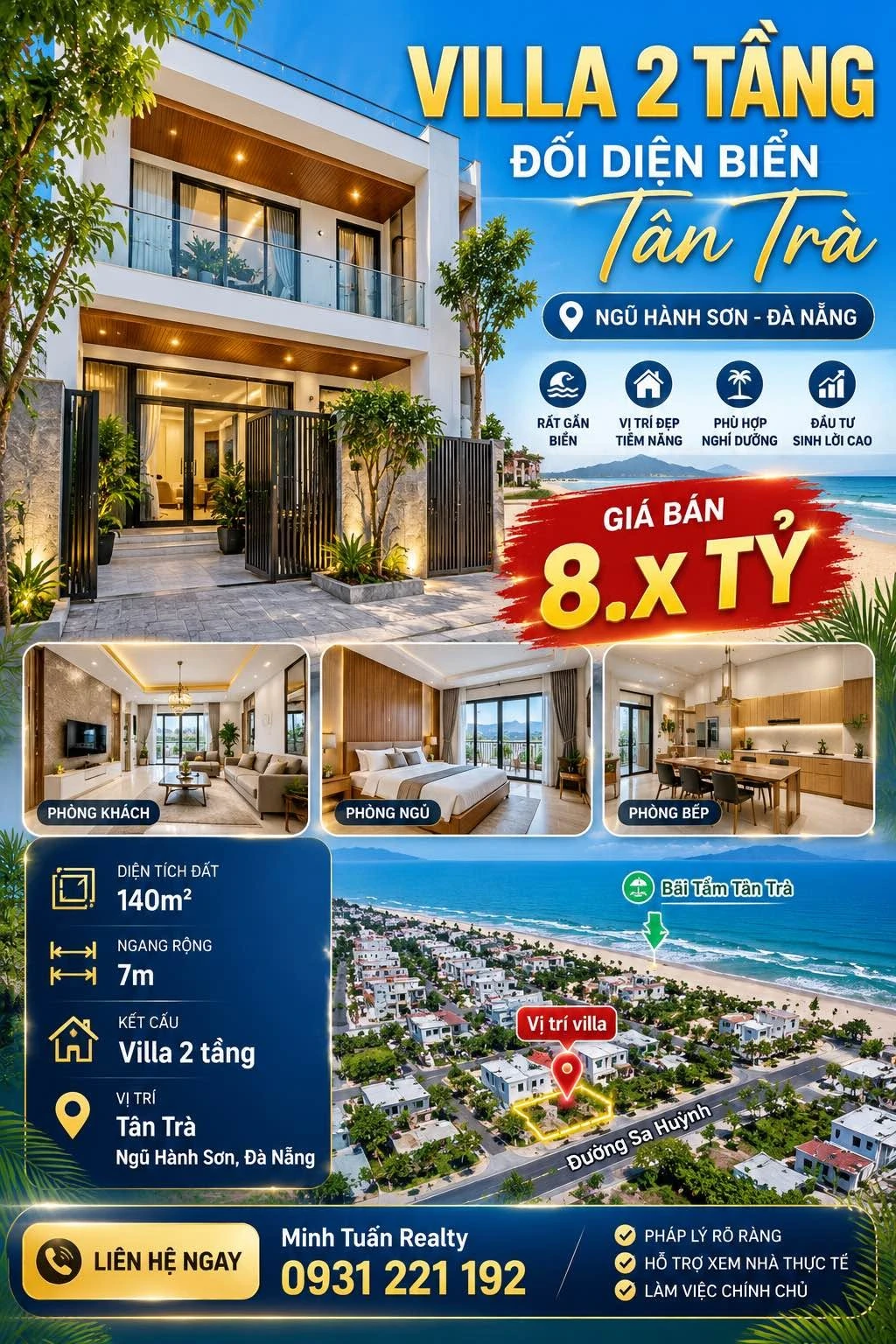 Bán villa 2 tầng gần biển Tân Trà 140m² Đà Nẵng - Ảnh 1