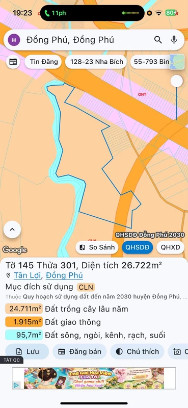 Bán đất 2,6 ha mặt tiền Tuyến 4 Đồng Phú, Bình Dương 3 tỷ