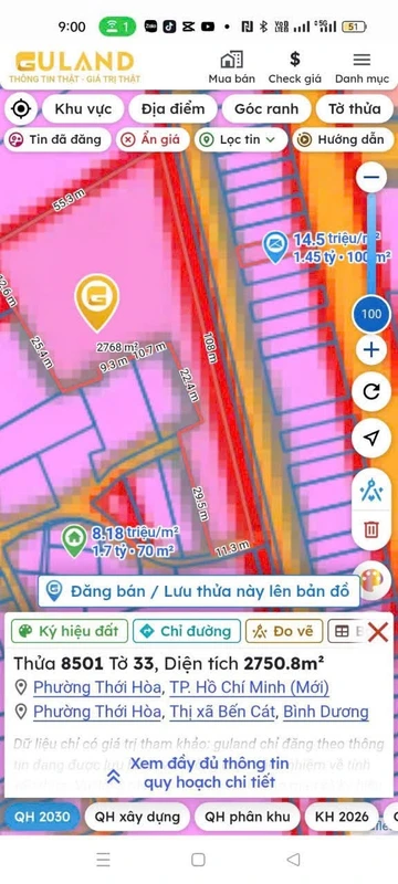 Bán đất 2751m2 tại Thới Hoà, Bến Cát, Bình Dương