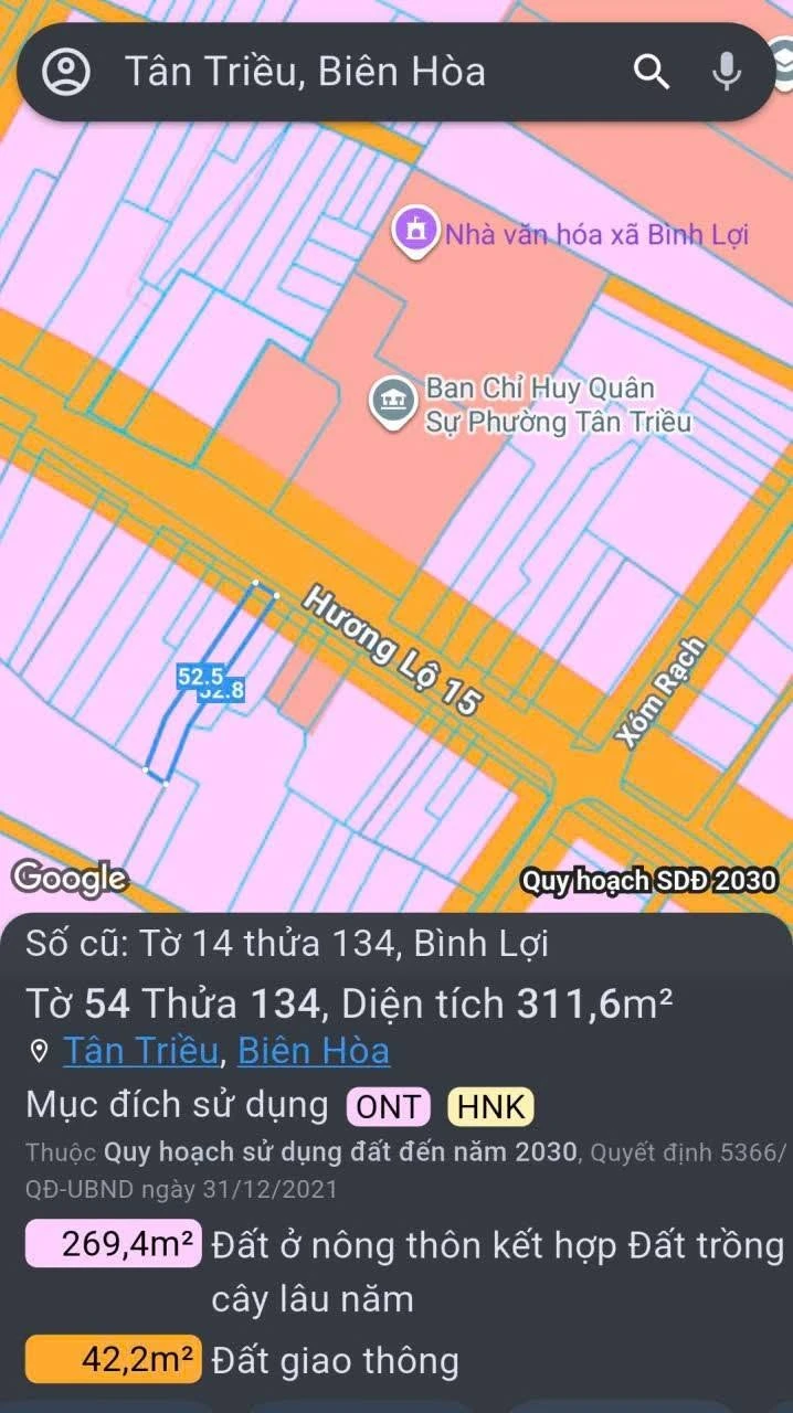 Bán đất mặt tiền Hương Lộ 15 Tân Triều Đồng Nai 312m2 - Ảnh 1
