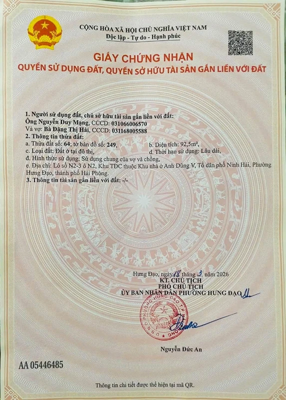 Bán lô đất 92.5m² tại TĐC Anh Dũng 5, Hải Phòng