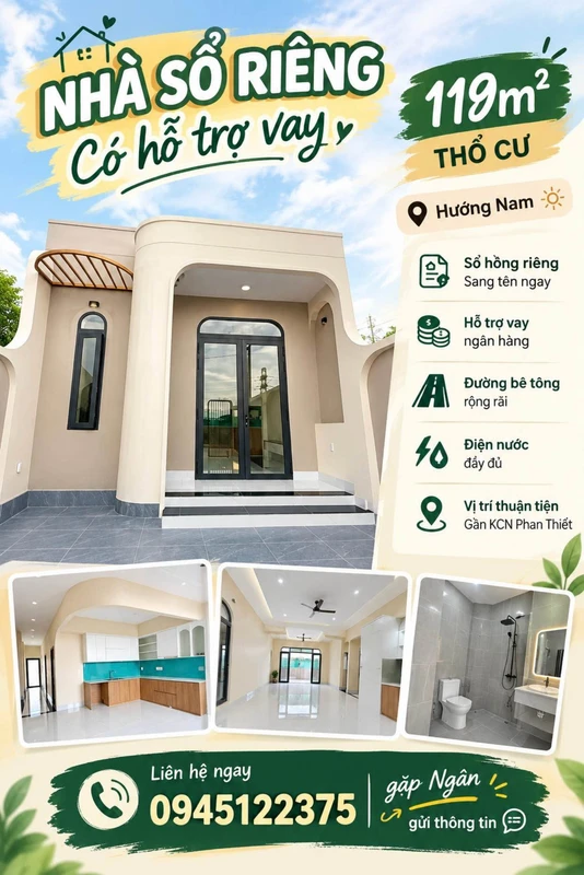 Nhà mới 119m² 2 phòng ngủ 1 tỷ 550 Phan Thiết