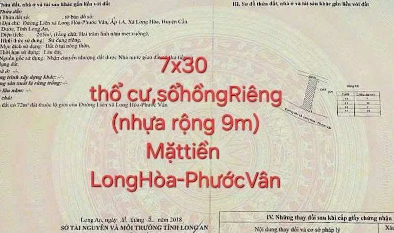 Bán đất thổ cư 210m² mặt tiền đường Liên, Long Hòa, 2,2 tỷ - Ảnh 1