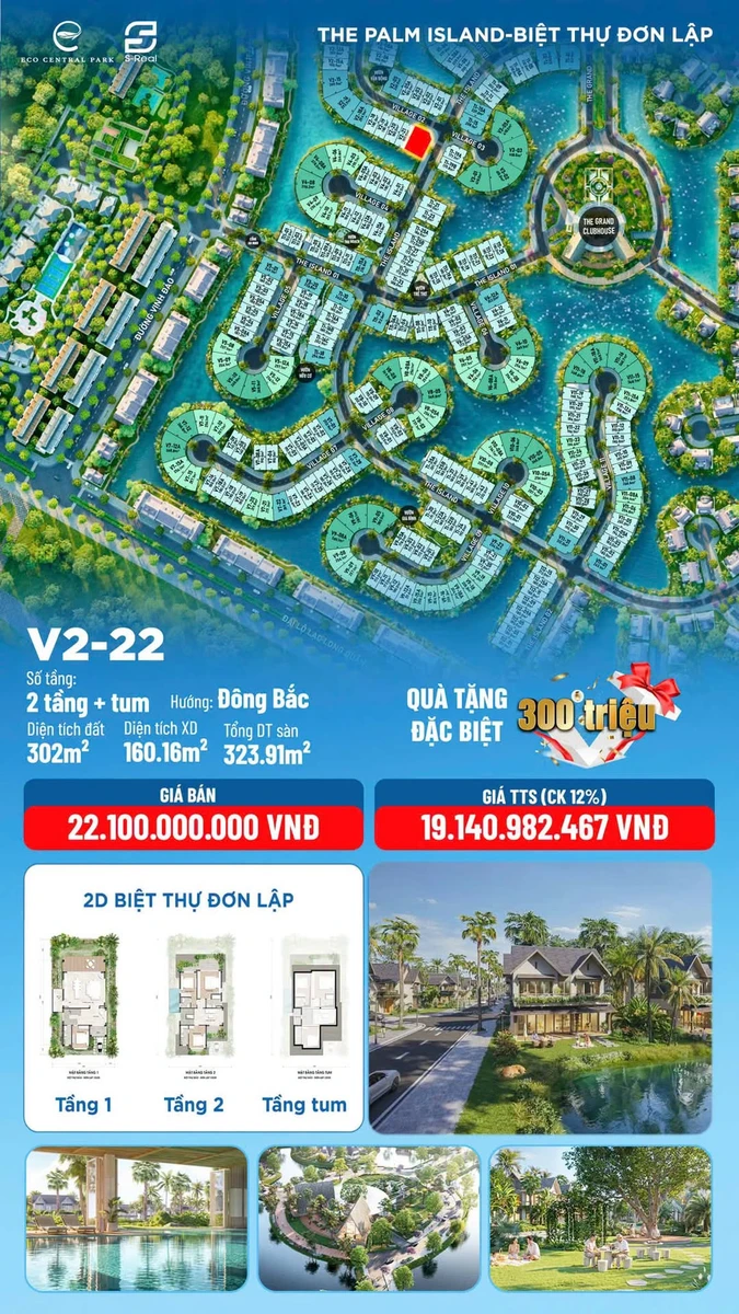 Biệt thự đơn lập The Palm Island 302m² - 19,14 tỷ - Ảnh 1