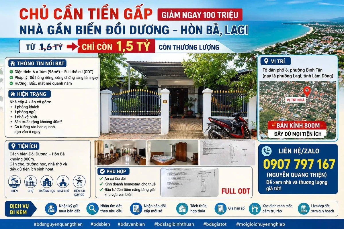 Bán đất 6x16m gần biển Lagi Bình Thuận, 1,5 tỷ - Ảnh thu nhỏ 2