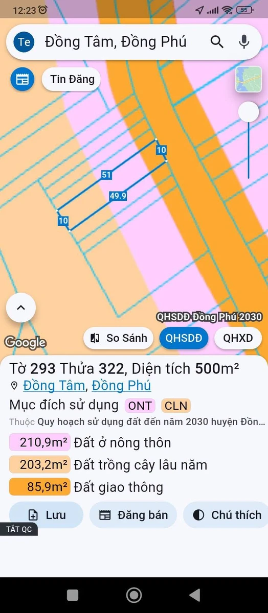 Bán đất 10x50m, 200m2 thổ cư, giá 900 triệu gần chợ Cây Điệp, Tân Phước, Đồng Phú - Ảnh thu nhỏ 3