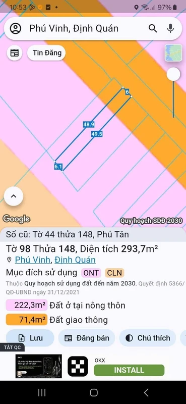 Bán nền đất 6x49m Phú Vinh Đồng Nai 750 triệu