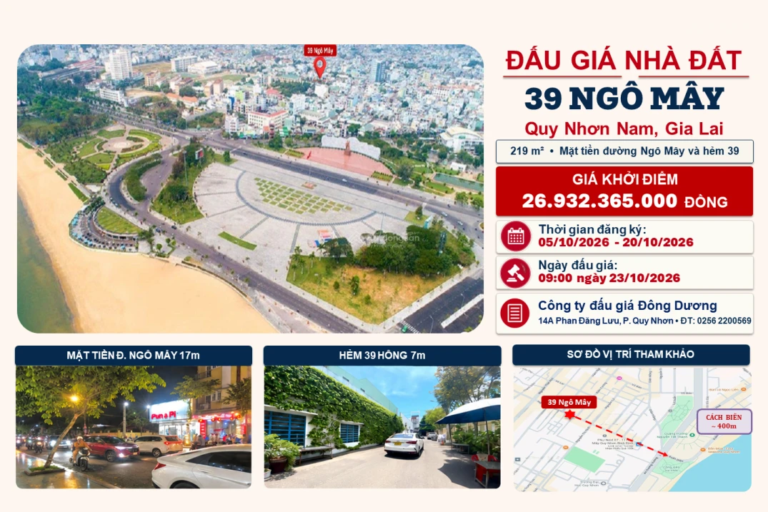 Bán nhà 2 mặt tiền 39 Ngô Mây - 219m2- Trung tâm Biển Quy Nhơn - Ảnh 1