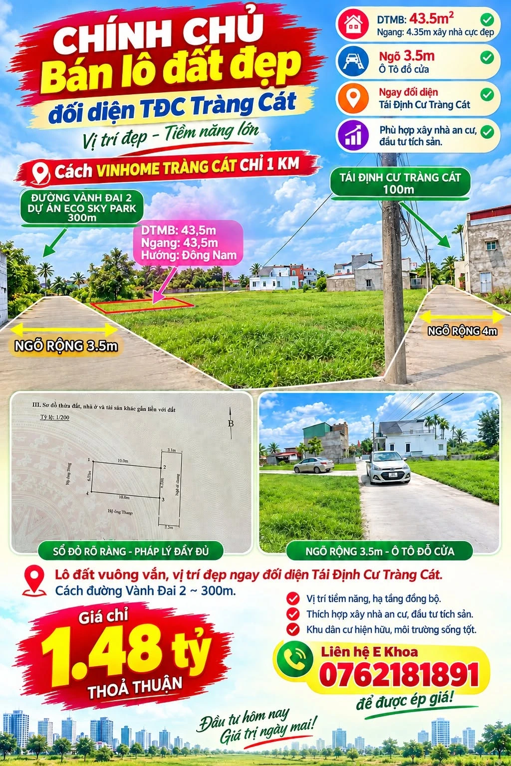 Bán đất Tràng Cát Hải Phòng 43.5m² giá 1.48 tỷ - Ảnh 1