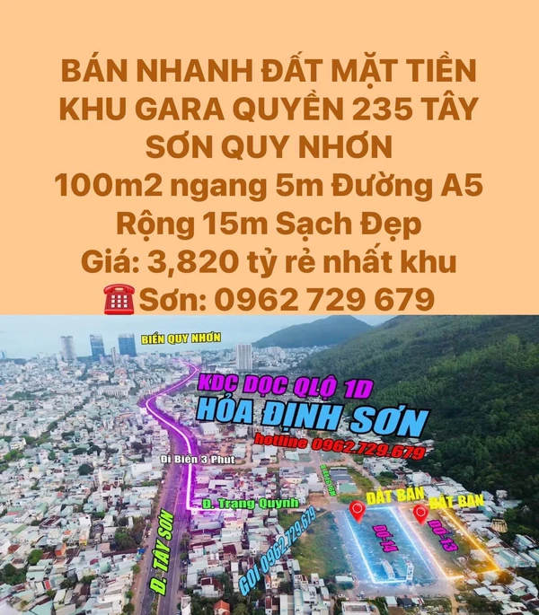 Bán đất mặt tiền 100m2 Đường A5 Quy Nhơn 3,82 tỷ