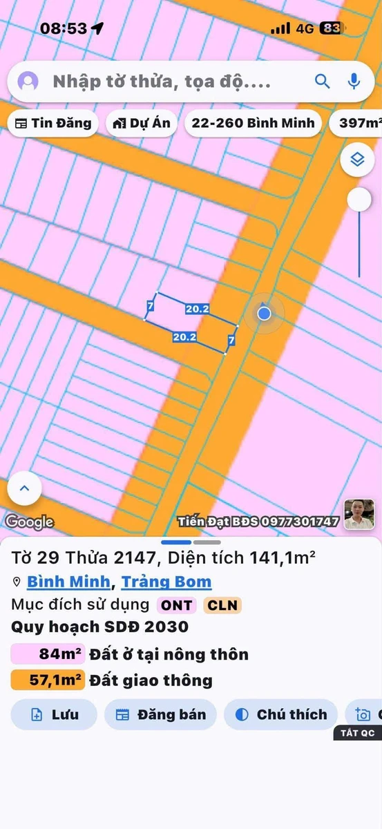 Bán đất góc 2 mặt tiền 7x20m sổ riêng 1 tỷ 5 - Ảnh thu nhỏ 3