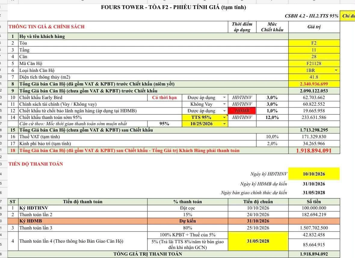 Bán căn hộ 1PN 41,8m² FourS Tower Đà Nẵng giá 1,9 tỷ - Ảnh thu nhỏ 4