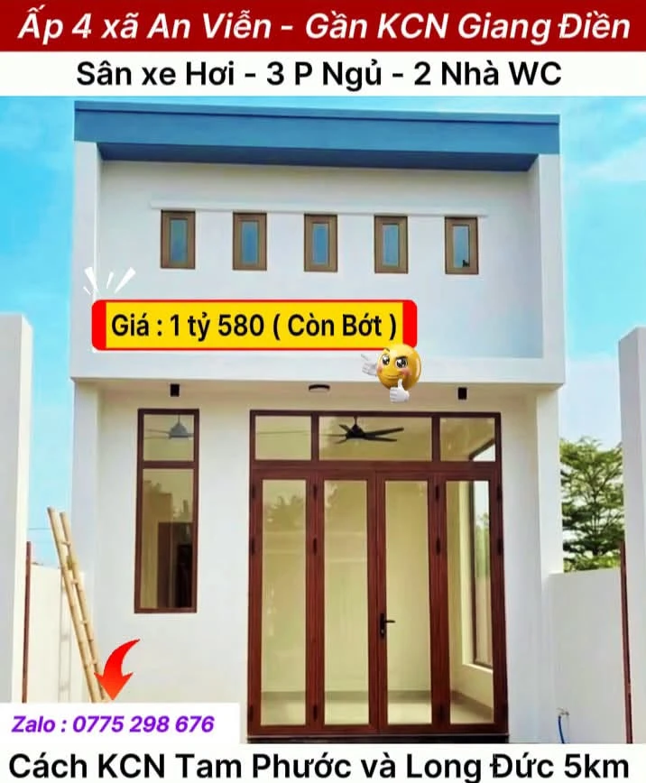 Bán nhà 103m² sổ riêng thổ cư, 3 phòng ngủ, ấp 4 xã An Viễn, gần KCN Giang Điền - Ảnh 1