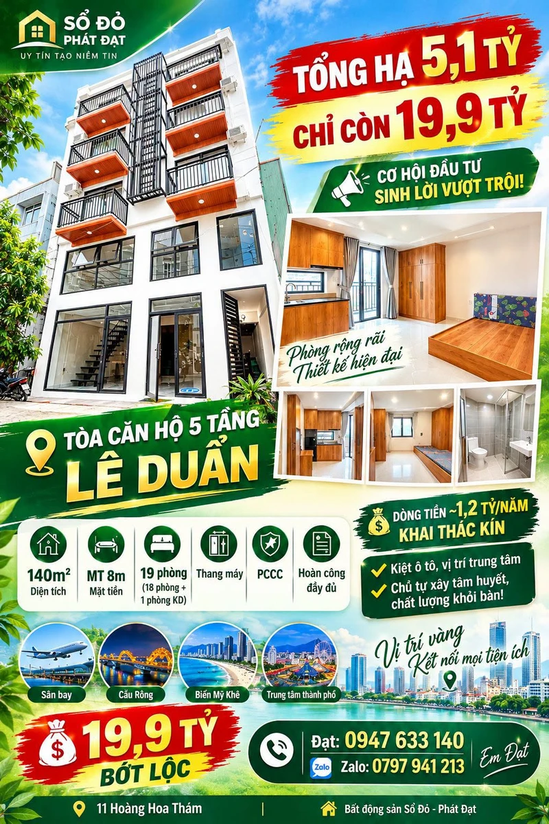 Bán tòa căn hộ 5 tầng 140m² mặt tiền Lê Duẩn, Đà Nẵng giá 19,9 tỷ - Ảnh 1