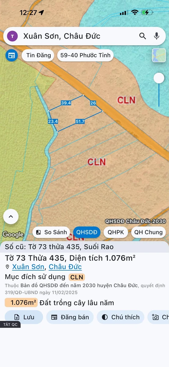 Bán đất Châu Đức Suối Rao 8 sào 3 mặt tiền đường nhựa - Ảnh thu nhỏ 2