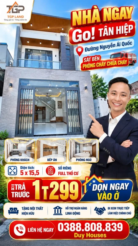 Bán nhà 77.5m² Tân Hiệp, Đồng Nai, giá 1 tỷ 299 triệu