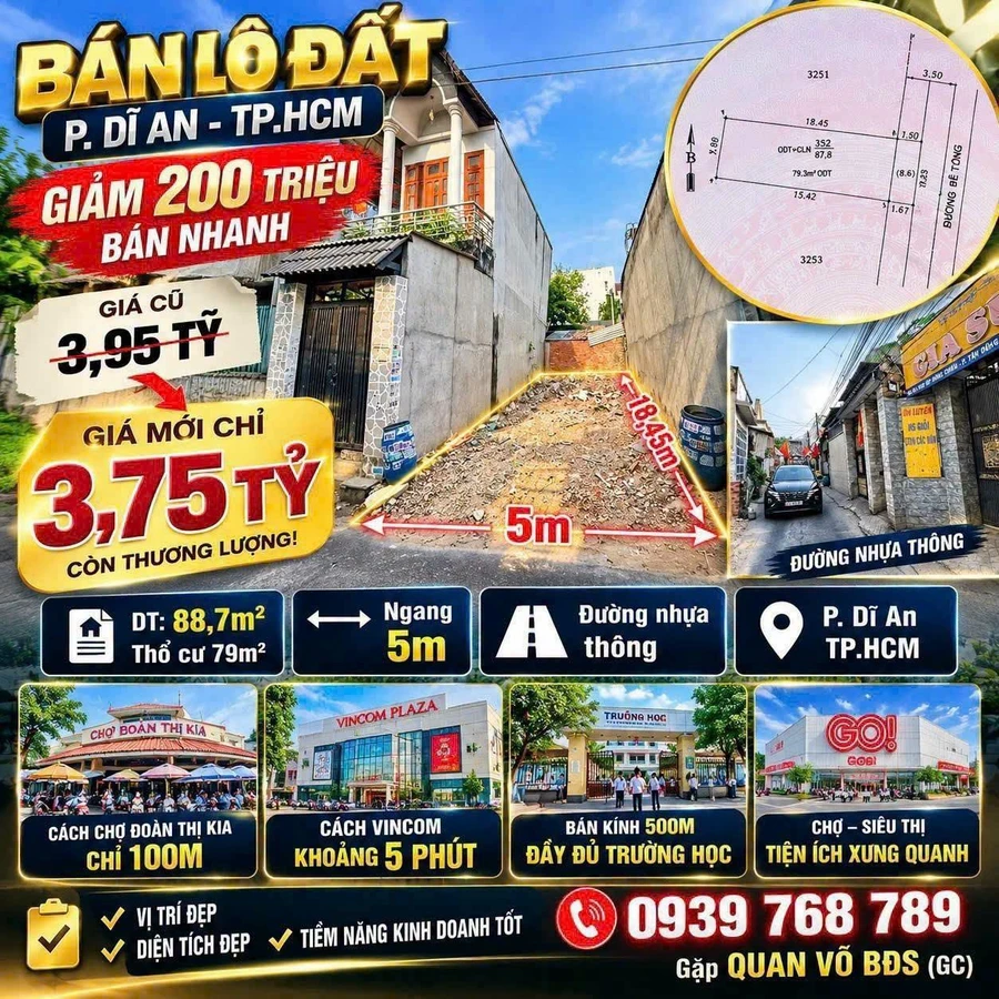 Bán đất 88,7m² thổ cư 79m² gần Vincom, chợ Đoàn Thị Kia - Ảnh thu nhỏ 2