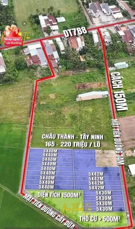 Bán đất 5x40 giá 165 triệu tại Xã Châu Thành, Tây Ninh