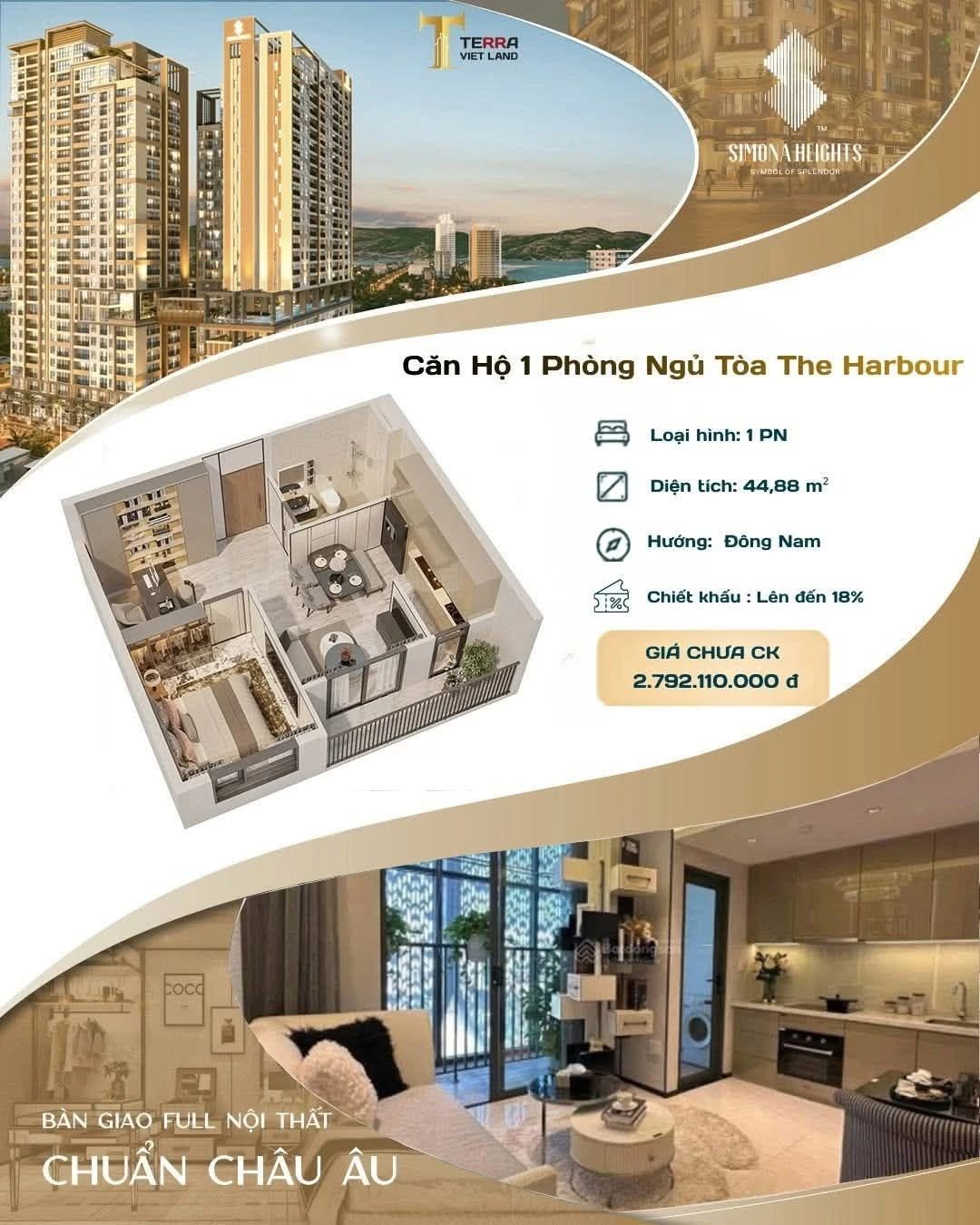 Bán căn hộ 1PN view biển 44,8m² Simona Heights Quy Nhơn - Ảnh 1