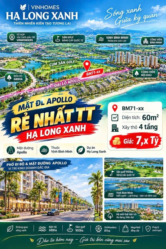 Bán nhà 60m² 4 tầng xây thô Hạ Long mặt Đại Lộ Apollo