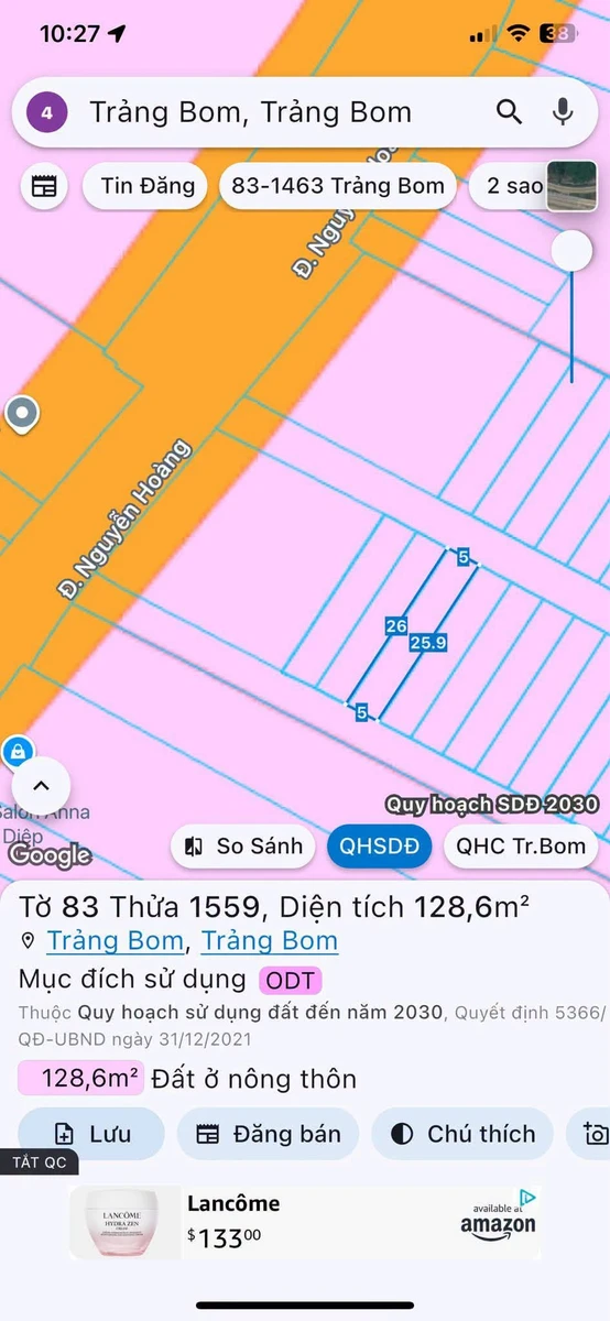Bán đất Sông Trầu 130m² giá 990 triệu Trảng Bom - Ảnh 1