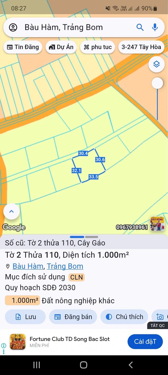 Bán đất CLN 1000m² Bàu Hàm Trảng Bom - Ảnh 1