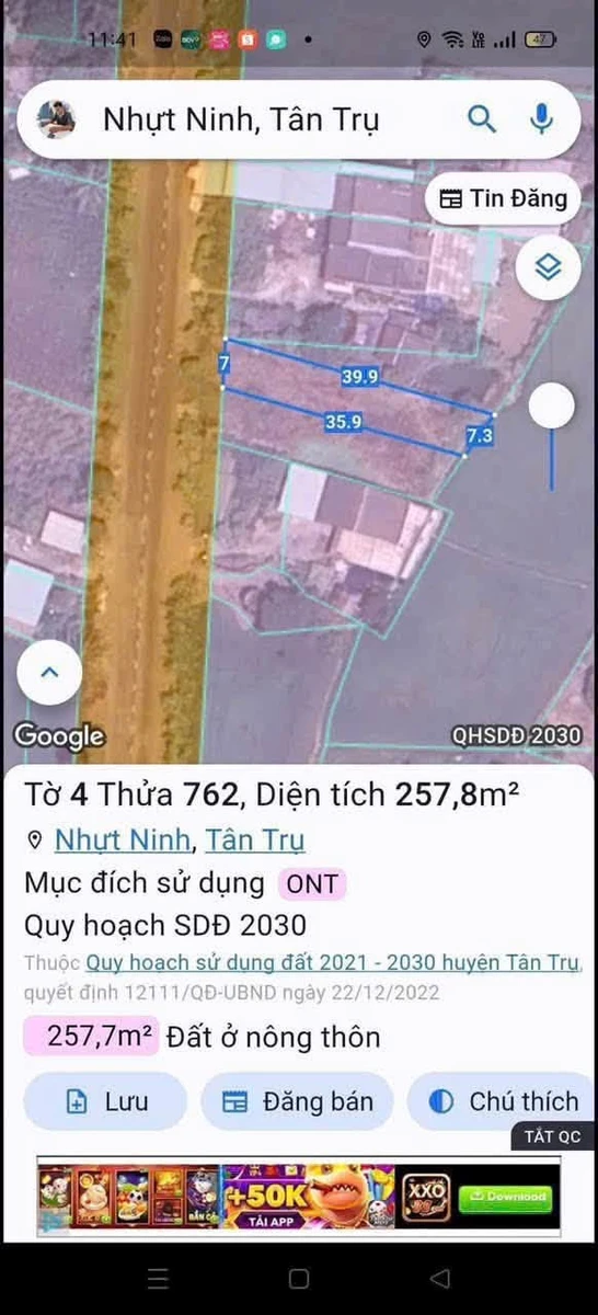 Bán đất thổ cư Tân Trụ 252m² mặt tiền tỉnh lộ 832 giá 1 tỷ 999 triệu - Ảnh thu nhỏ 5