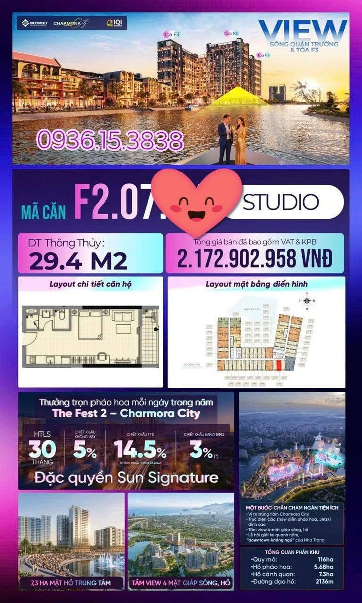 Bán căn hộ studio 29,4m2 giá 1,711 tỷ The Fest 2 Charmora City, Nha Trang - Ảnh thu nhỏ 5