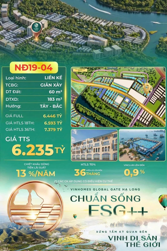 Bán liền kề 60m² 6,235 tỷ tại Vinhomes Global Gate Hạ Long