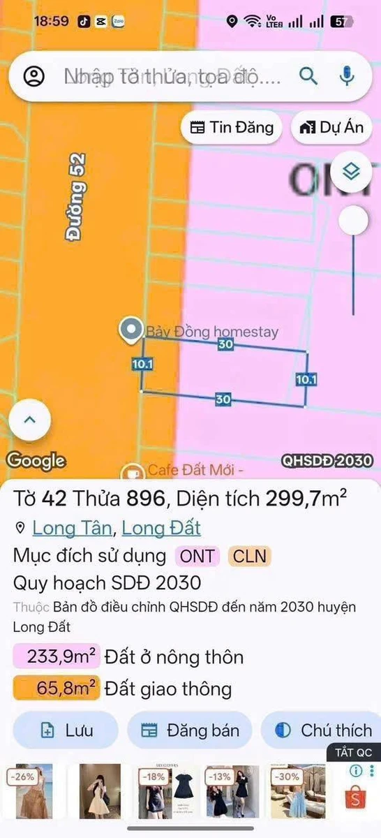 Bán đất mặt tiền tỉnh lộ 52, 300m² tại Đất Đỏ, 3 tỷ 150 triệu - Ảnh 1