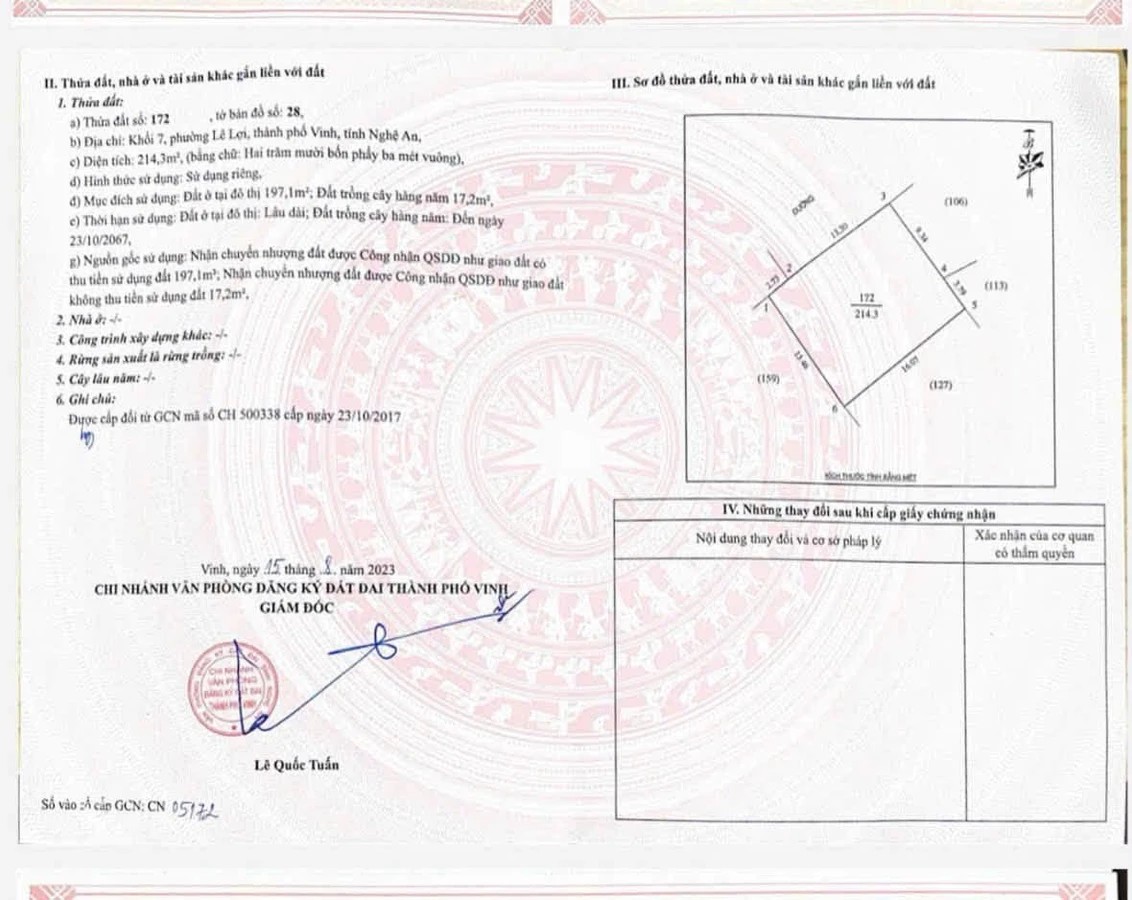 Bán lô đất có sẵn nhà 2 tầng 214m2 Lê Lợi, TP Vinh - Ảnh 1