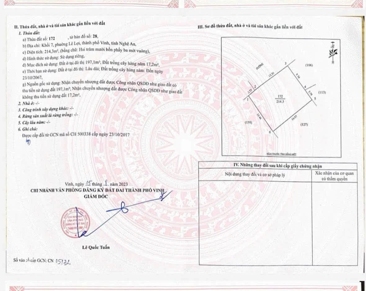 Bán lô đất có sẵn nhà 2 tầng 214m2 Lê Lợi, TP Vinh - Ảnh 1