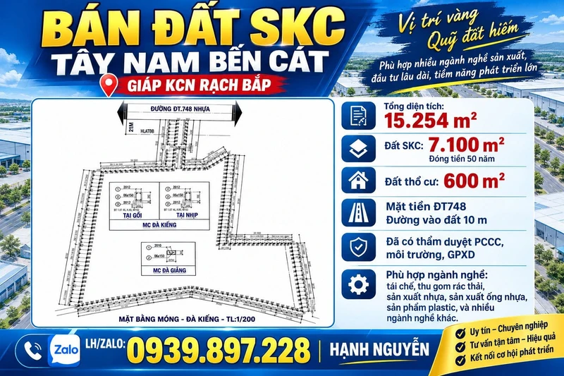 Bán đất SKC 1,5ha giá 35 tỷ Bến Cát, Bình Dương