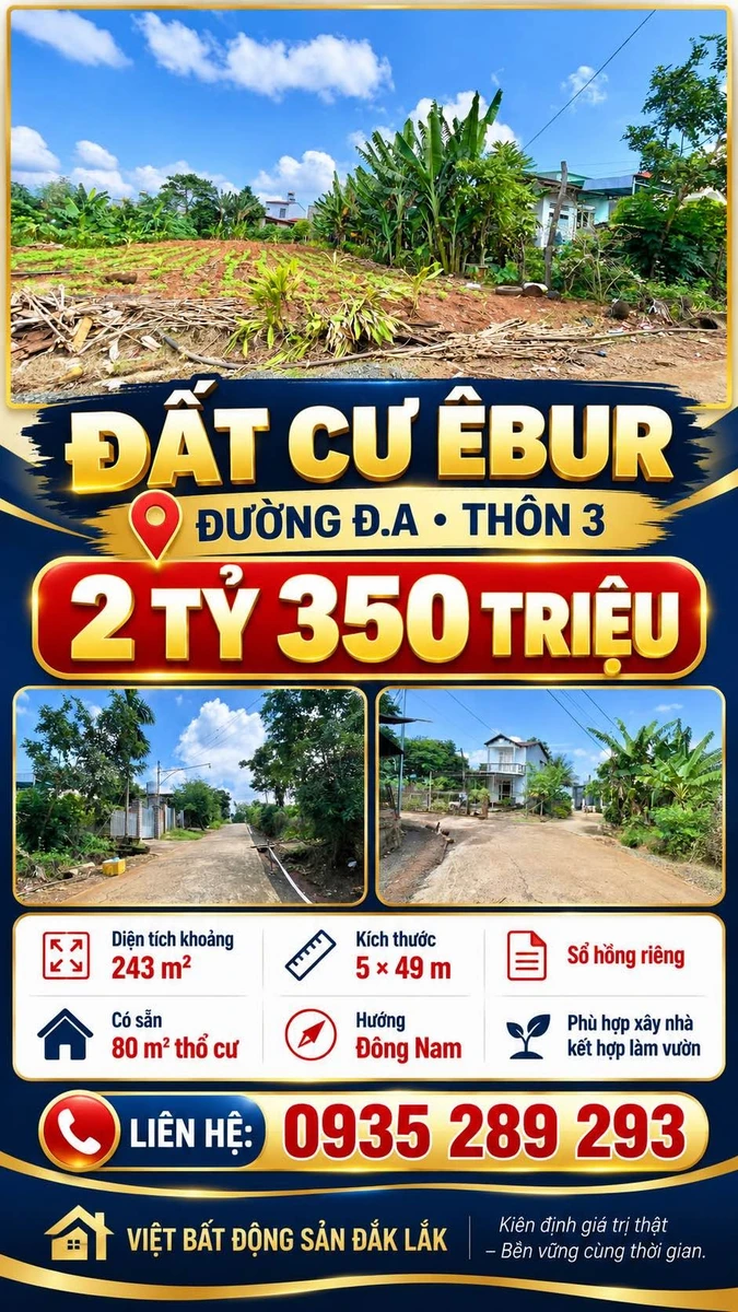 Bán đất 243m² sổ hồng tại Cư Êbur, Đắk Lắk 2,35 tỷ - Ảnh 1