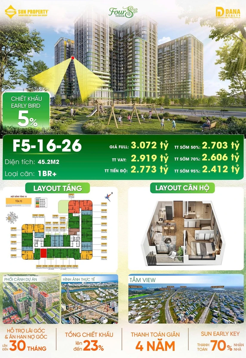 Bán căn hộ 1BR+ 45,2m² tại Fours Tower Đà Nẵng 2.412 tỷ - Ảnh 1