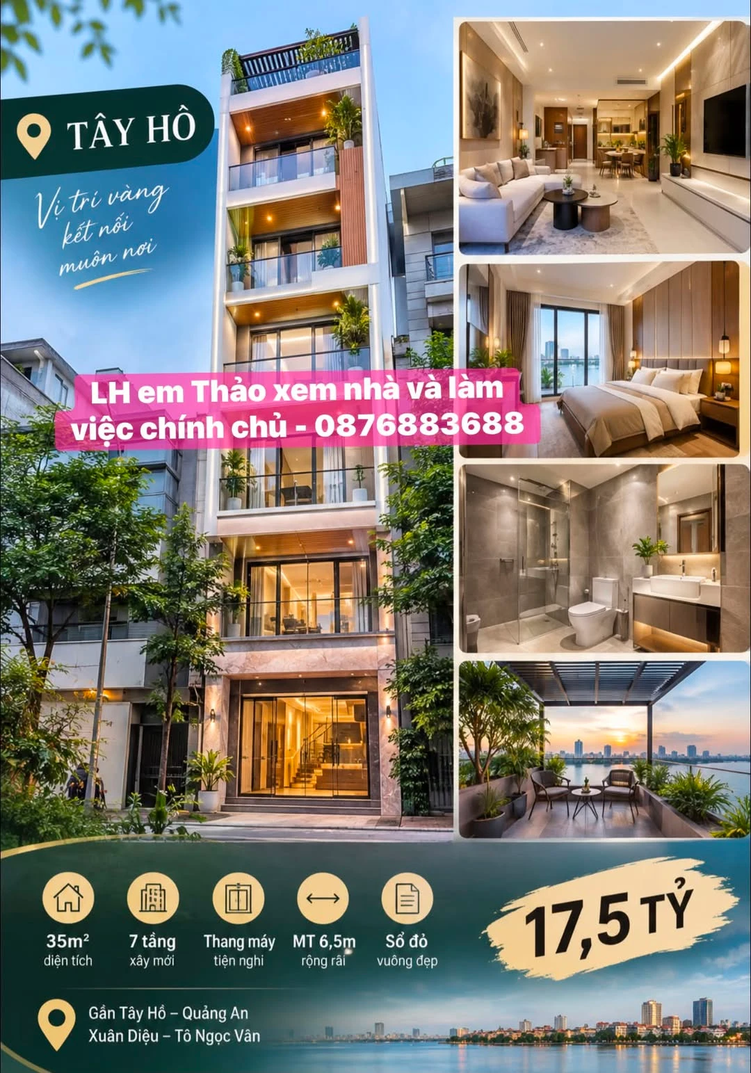 Bán nhà 35m² 7 tầng mặt tiền 6,5m Tây Hồ 17,5 tỷ - Ảnh 1