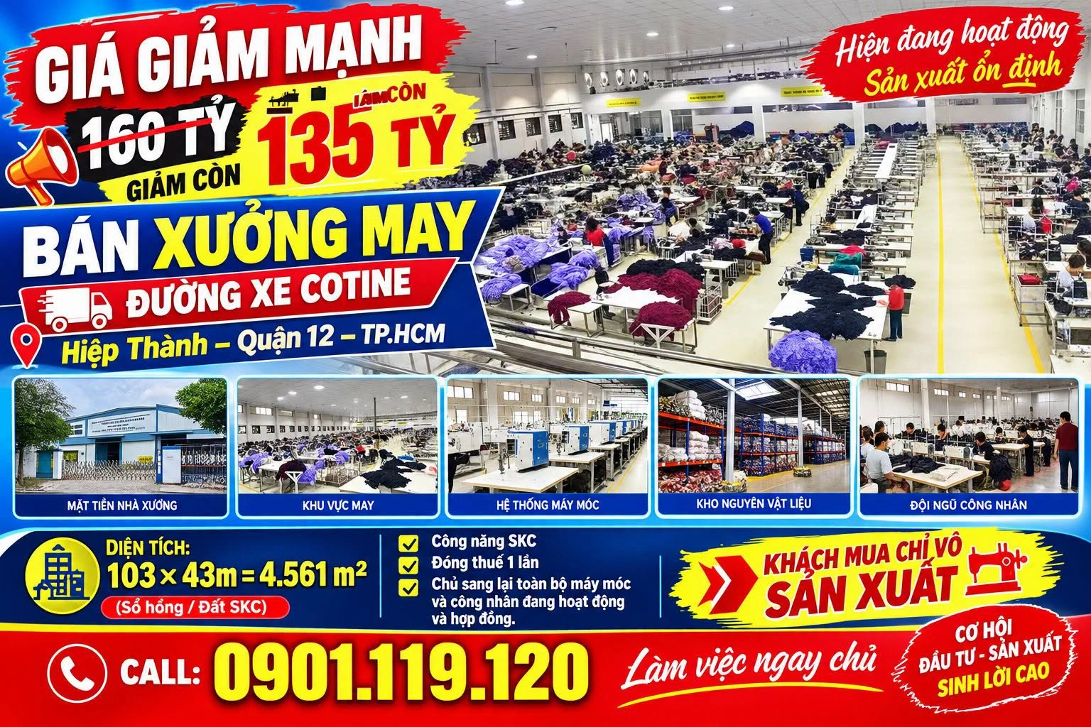 Bán xưởng may 4561m2 Hiệp Thành Quận 12, giá 135 tỷ - Ảnh 1