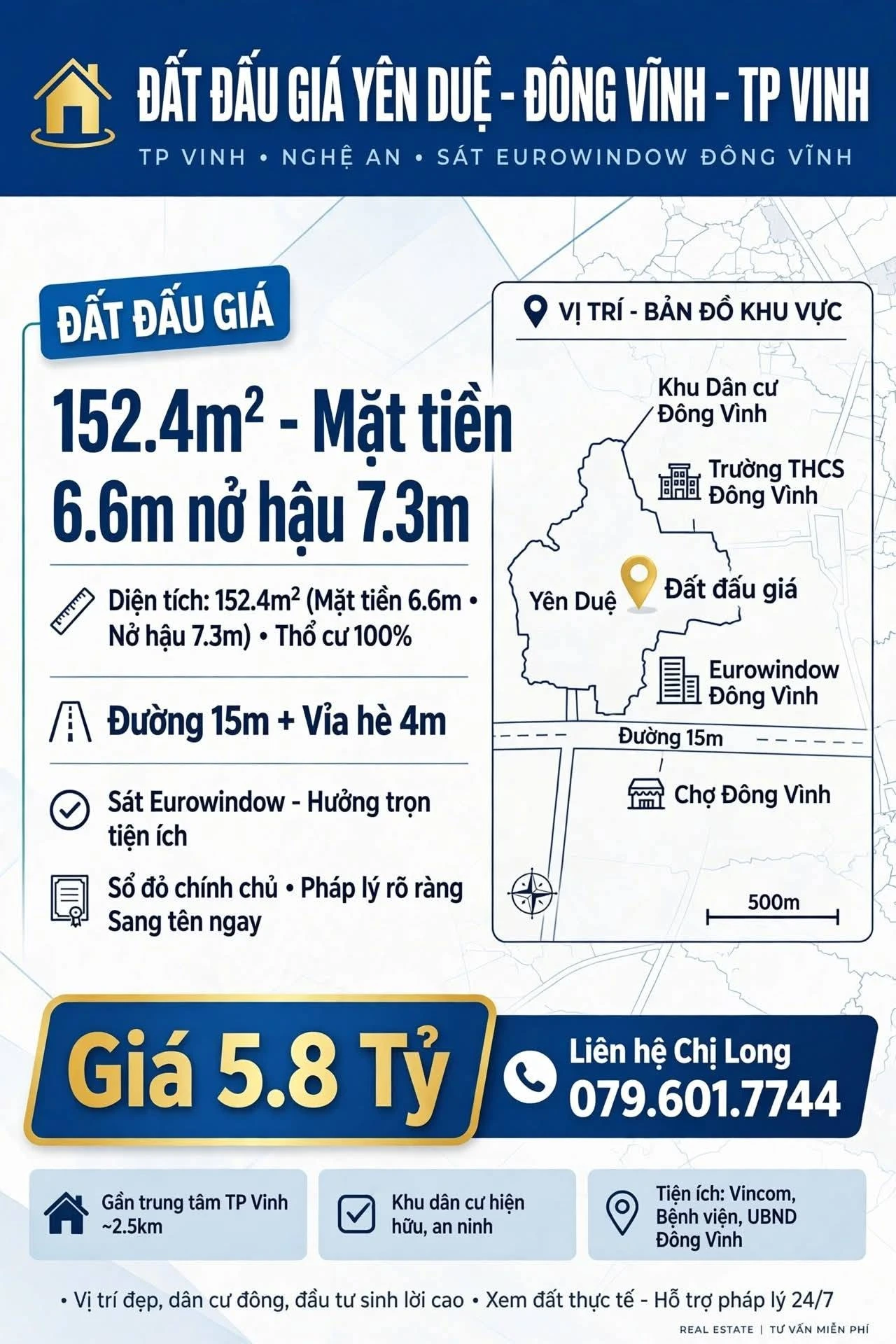 Bán đất 152.4m² Đông Vĩnh TP Vinh Nghệ An - 5.8 tỷ - Ảnh 1