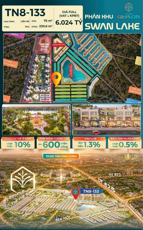 Nhà phố liền kề TN8-133 Vinhomes Green City 230m² 6.024 tỷ