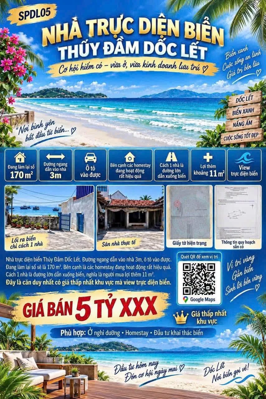 Bán nhà 170m² mặt biển Thủy Đầm Dốc Lết 5.1 tỷ - Ảnh 1