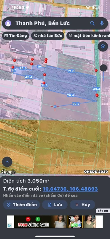 Bán đất lúa 1000m² mặt tiền D1 Thanh Phú Bến Lức