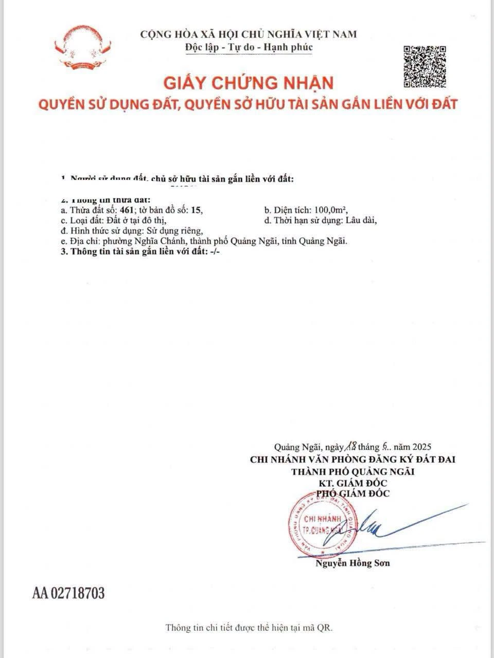 Bán nhà Nguyễn An 100m2, 3 phòng ngủ Quảng Ngãi - Ảnh 1