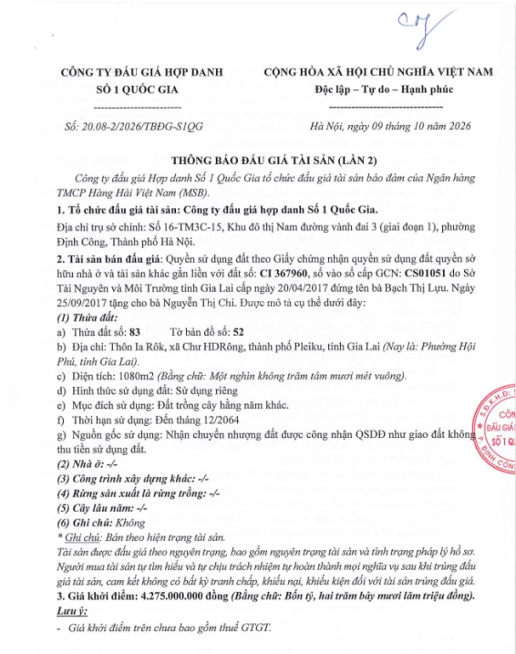 Thông báo bán đấu giá QSD đất tại Phường Hội Phú, tỉnh Gia Lai - Ảnh thu nhỏ 3